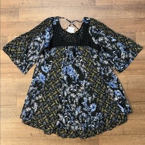 Free People Size Medium Swing Mini Dress Dark Florals Whimsigoth NWT Boho Hippie